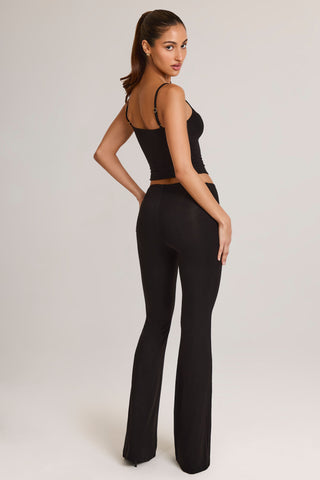 Modal Mid-Rise Flared Trousers in Black