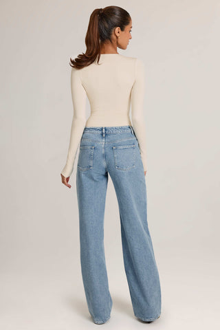 Drawstring Straight-Leg Jeans in Light Wash