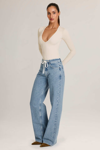 Drawstring Straight-Leg Jeans in Light Wash