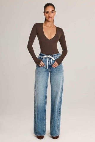Drawstring Straight-Leg Jeans in Mid Wash