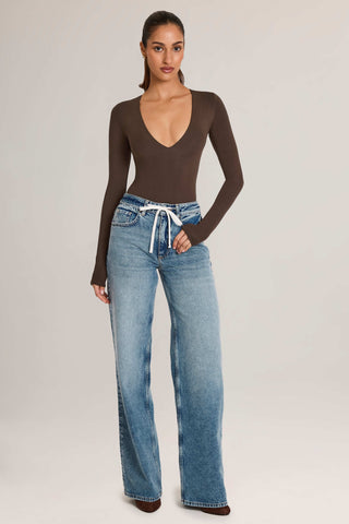 Drawstring Straight-Leg Jeans in Mid Wash