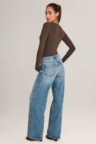 Drawstring Straight-Leg Jeans in Mid Wash
