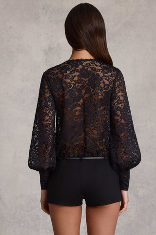 Plunge-Neck Lace Playsuit in Black