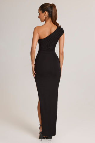 Modal Asymmetric Ruched Maxi Dress in Black