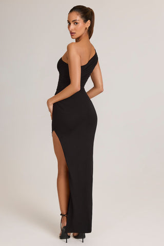 Modal Asymmetric Ruched Maxi Dress in Black