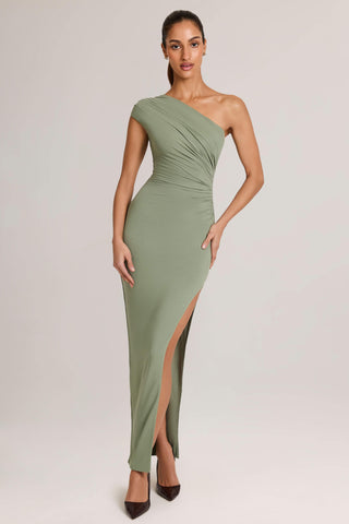 Modal Asymmetric Ruched Maxi Dress  in Sage Green