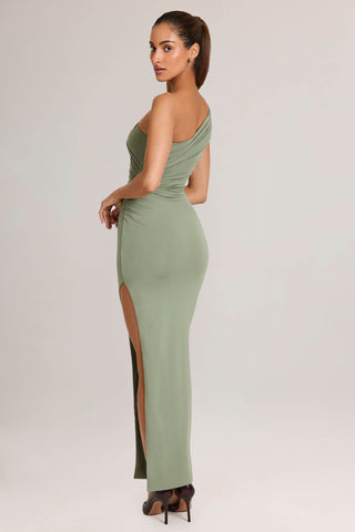 Modal Asymmetric Ruched Maxi Dress  in Sage Green