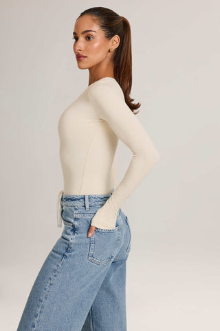 Modal Plunge Long-Sleeve Bodysuit  in Ivory