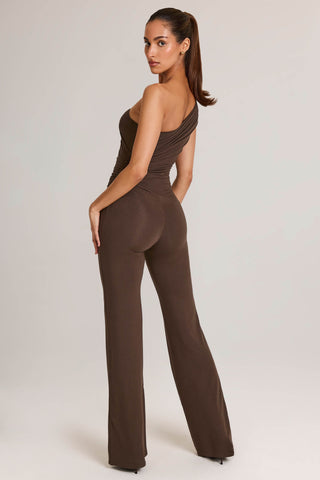 Modal One-Shoulder Jumpsuit in Chocolate Brown