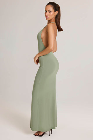 Modal Plunge Backless Maxi Dress in Sage Green