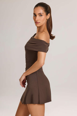 Modal Asymmetric A-Line Mini Dress in Chocolate Brown