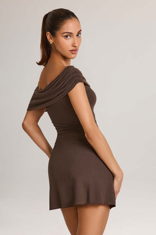 Modal Asymmetric A-Line Mini Dress in Chocolate Brown
