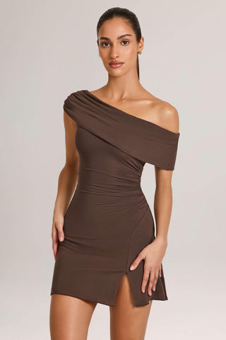 Modal Asymmetric A-Line Mini Dress in Chocolate Brown