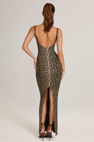 Modal Scoop-Neck Maxi Dress in Leopard Print