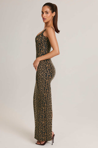 Modal Scoop-Neck Maxi Dress in Leopard Print