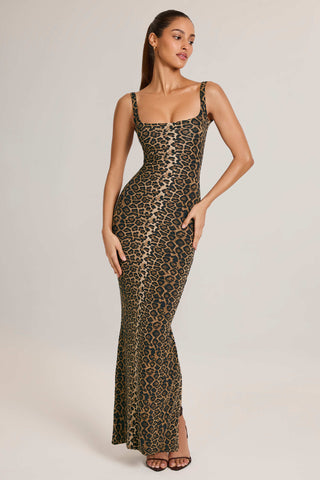 Modal Scoop-Neck Maxi Dress in Leopard Print