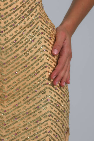 Embellished Scoop-Neck Maxi Dress in Gold