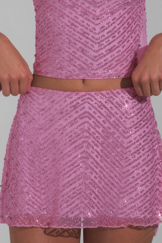 Embellished Low-Rise A-Line Micro Mini Skirt in Pink