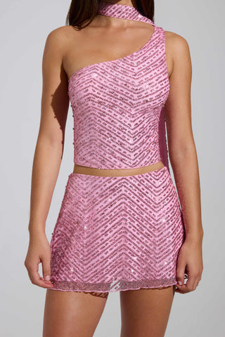Embellished Low-Rise A-Line Micro Mini Skirt in Pink