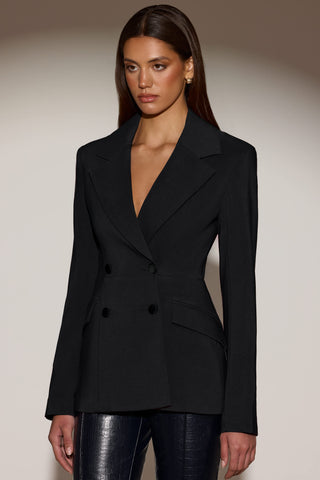 Structured Double-Breasted Blazer  in Black