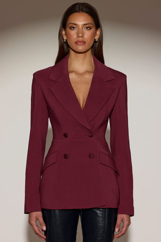Structured Double-Breasted Blazer in Burgundy