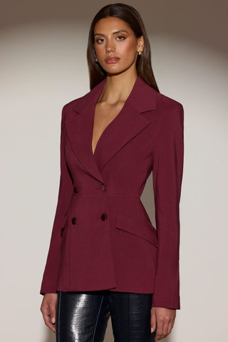Structured Double-Breasted Blazer in Burgundy