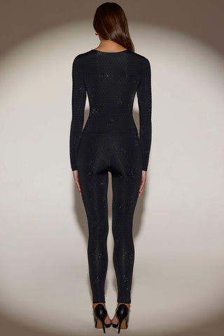 Embellished High-Waisted Leggings in Black