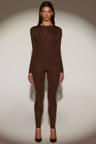 Embellished Long-Sleeve Top in Chocolate Brown