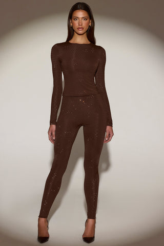 Embellished Long-Sleeve Top in Chocolate Brown