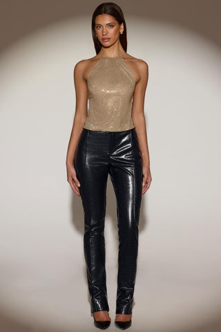 Embellished Backless Halterneck Top in Gold