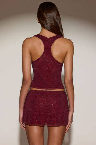 Embellished A-Line Mini Skirt in Burgundy