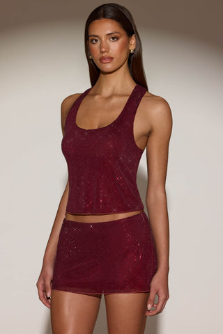 Embellished A-Line Mini Skirt in Burgundy