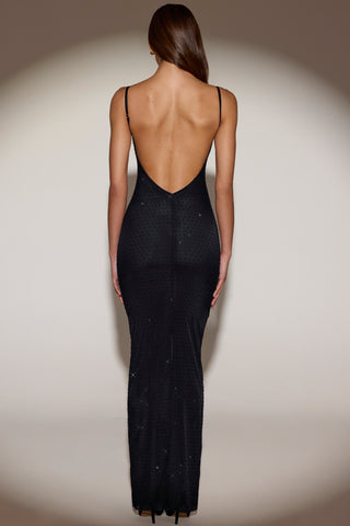 Embellished Backless Maxi Dress in Black