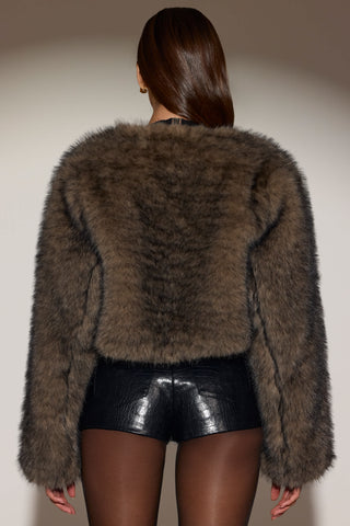 Cropped Faux-Fur Jacket in Chocolate Brown