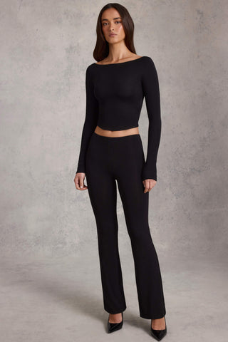 Modal Ruched Flared Trousers in Black