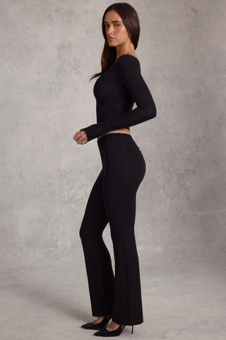 Modal Ruched Flared Trousers in Black