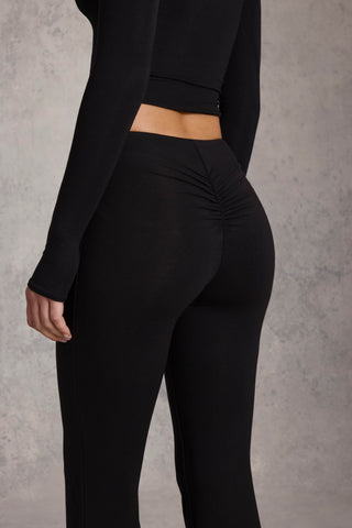 Modal Ruched Flared Trousers in Black