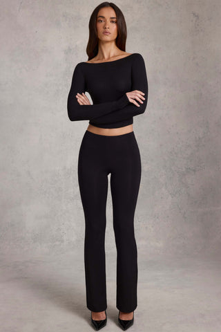 Modal Ruched Flared Trousers in Black
