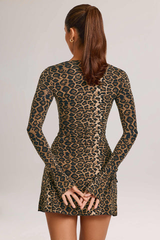 Modal Long-Sleeve Mini Dress in Leopard Print