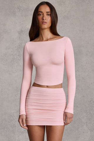 Modal Boat-Neck Long-Sleeve Top in Pink