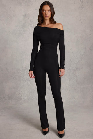 Modal Off-Shoulder Long-Sleeve Jumpsuit in Black