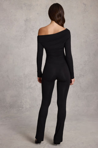 Modal Off-Shoulder Long-Sleeve Jumpsuit in Black