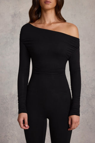 Modal Off-Shoulder Long-Sleeve Jumpsuit in Black