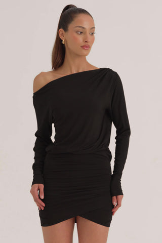 Modal Off-Shoulder Mini Dress in Black