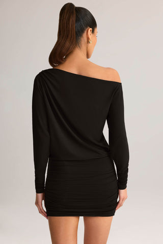 Modal Off-Shoulder Mini Dress in Black