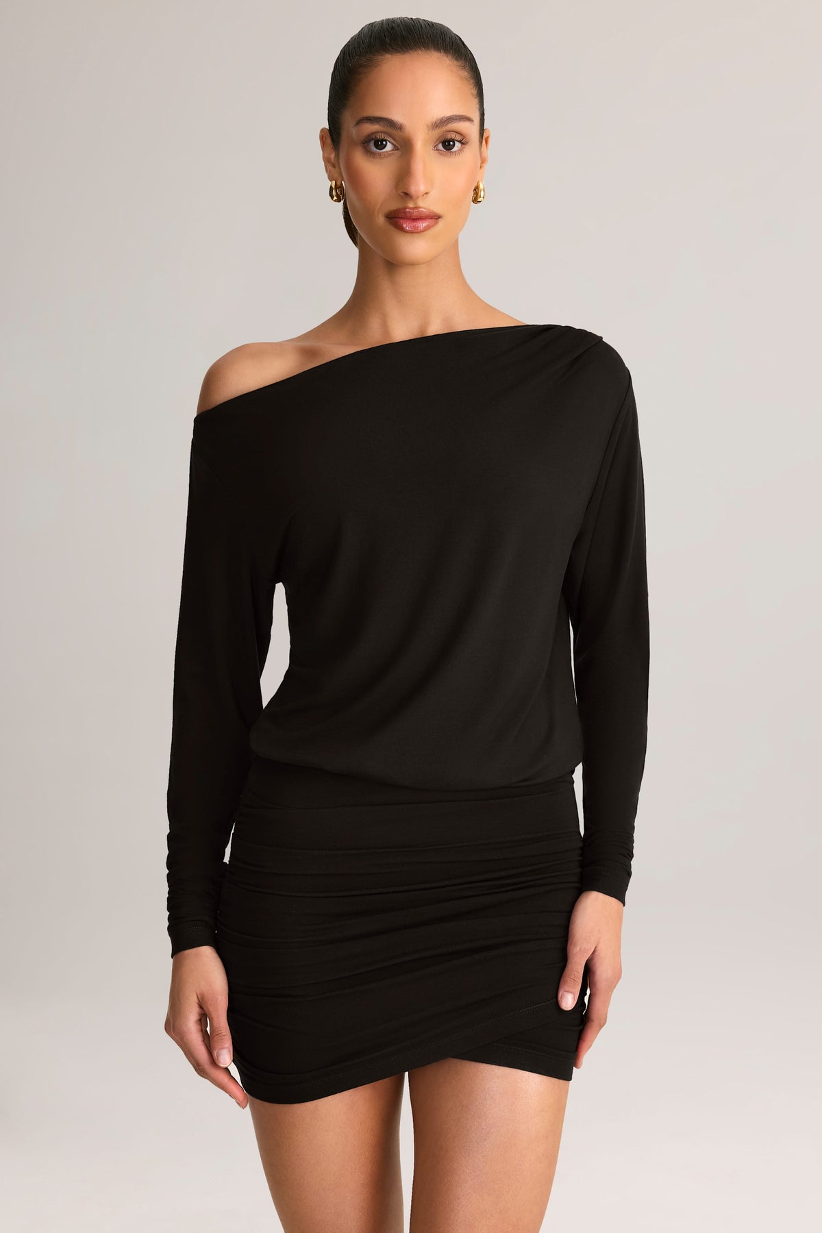 Modal Off-Shoulder Mini Dress in Black