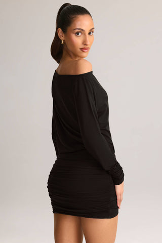 Modal Off-Shoulder Mini Dress in Black