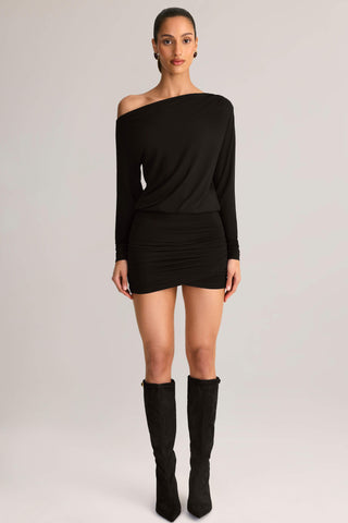Modal Off-Shoulder Mini Dress in Black
