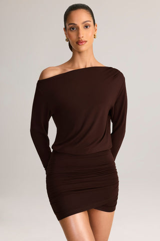 Modal Off-Shoulder Mini Dress in Chocolate Brown