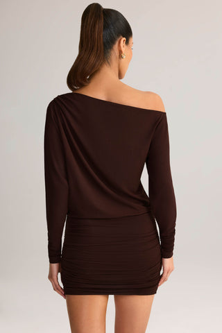 Modal Off-Shoulder Mini Dress in Chocolate Brown